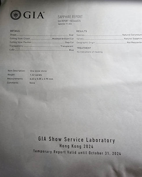 GIA Certified 1.32Cts Natural Ceylon Untreated Blue Sapphire